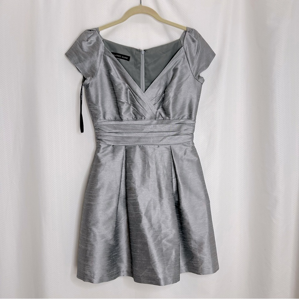 Alfred Sung silver midi dress cap sleeves cocktail party event size medium
